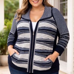 NIC + ZOE Zipper sweater and navy and cream GUC size 1X